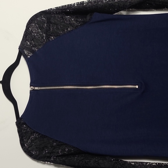 H&M DIVIDED Navy Blue Mini Dress with Black Lace Sleeves Size 38 US 8 - Picture 12 of 14